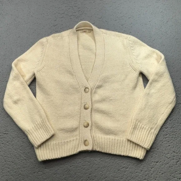 Faherty Ivory Button-Front Wool Cardigan - Picture 1 of 16